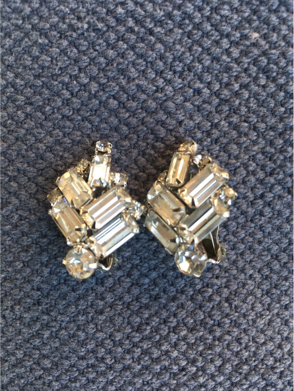 Vintage WEISS Icy Rhinestone Baguette Clip-On Earrings